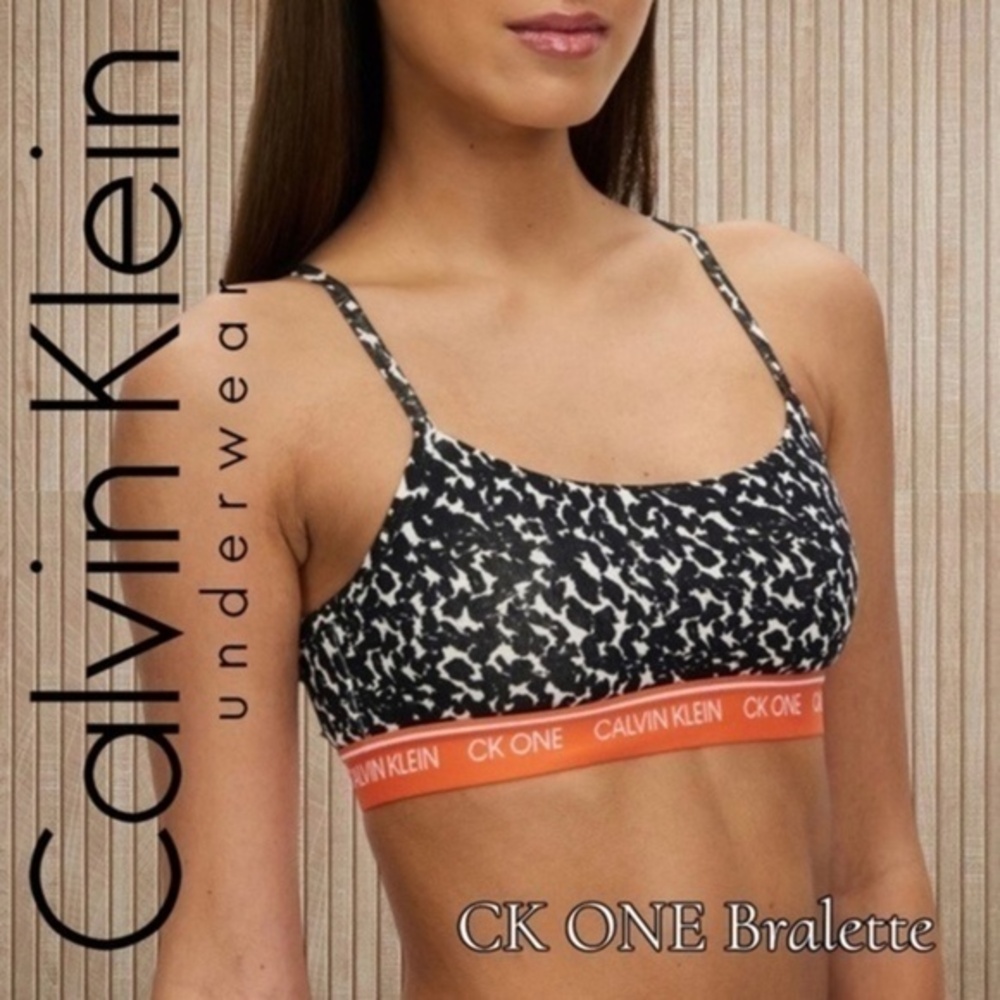 CALVIN KLEIN-CK ONE Leopard Print Unlined COTTON Bralette w/Logo Band/Lg NWT